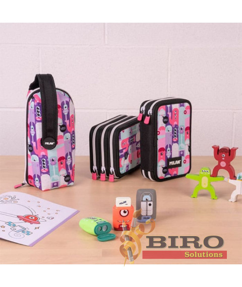 Penar școlar Milan „Aliens” cu 3 compartimente și umplutură